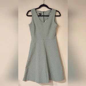 Talbots green striped sleeveless cocktail A line dress